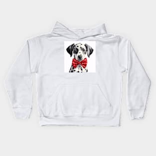 Cute Adorable Dalmatian Puppy Dog Wearing a Red Bow Tie Kids Hoodie